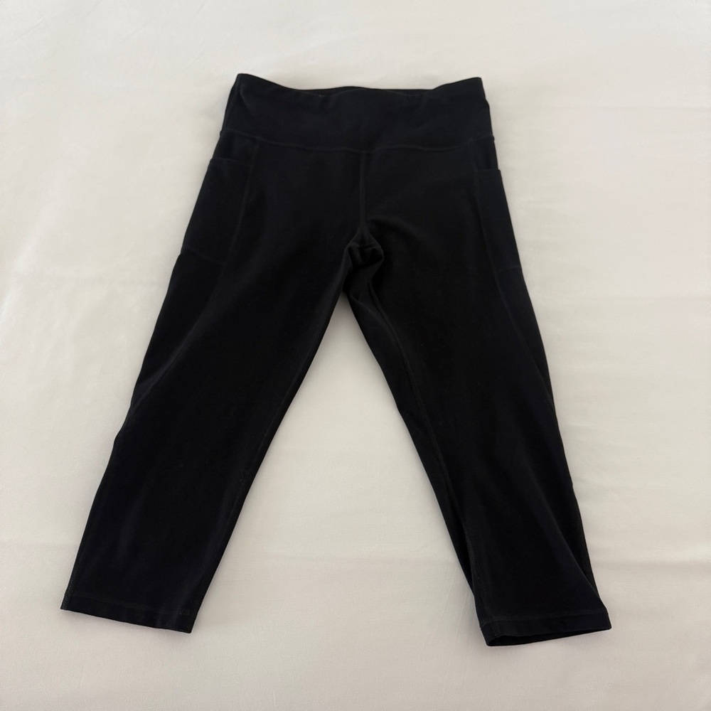 Espidoo Women’s High Rise Cropped Yoga Leggings Black Size L with Pockets